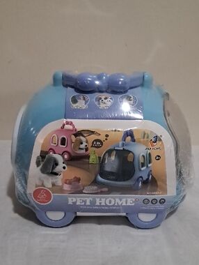 Plush White Puppy in Light Blue Dome Carrier